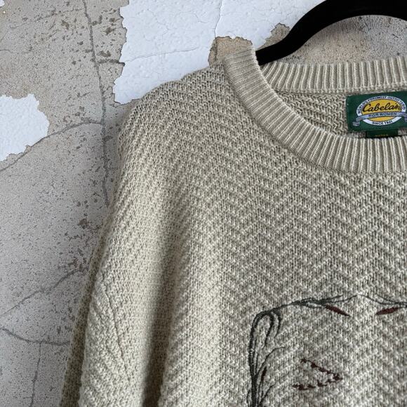 Vintage Sweater Womens XL 90s Herringbone Knit Snowy Cabin Embroidered Logdecore - Picture 3 of 7